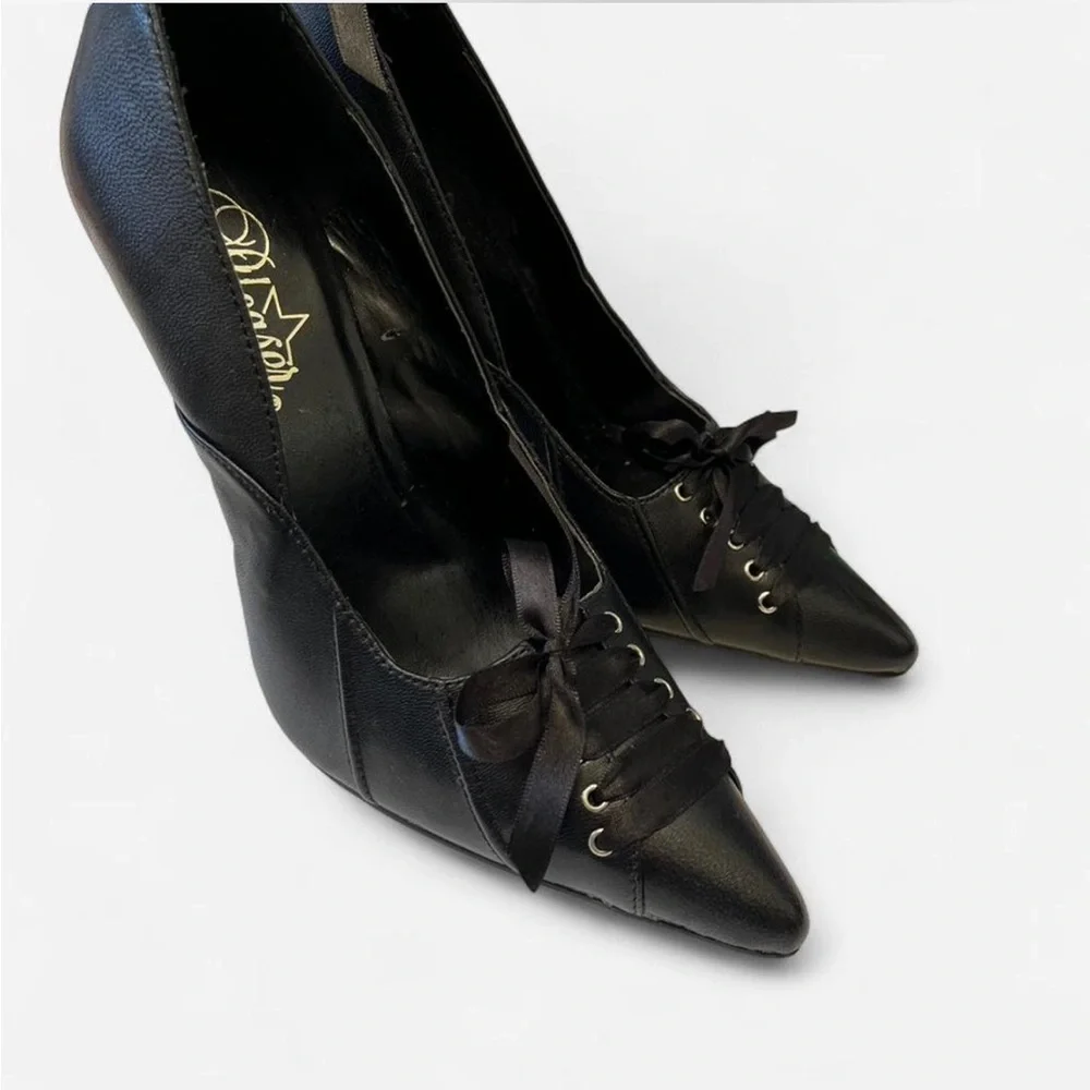 Pleasure Black Lace-Up Corset Gothic Stiletto Heels size 6 - Picture 4 of 8